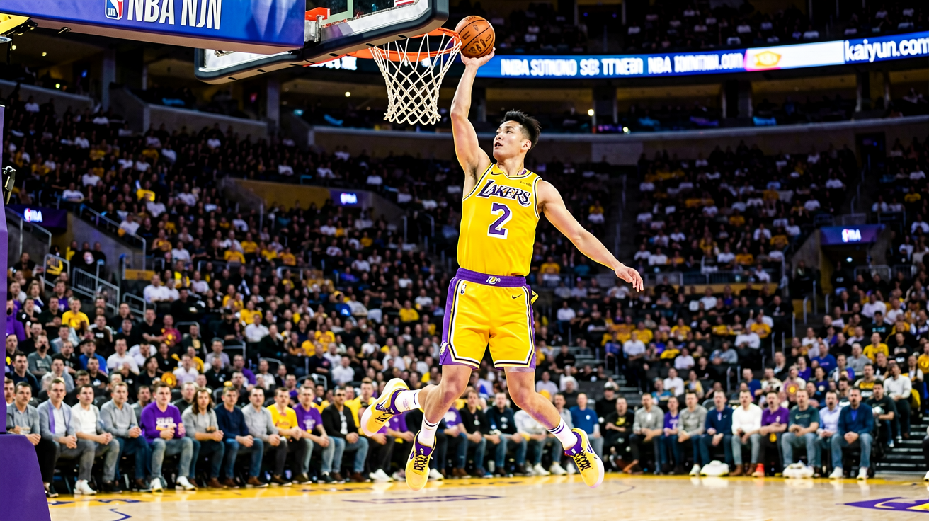 NBA常规赛湖人vs勇士精彩扣篮瞬间，球员在空中完成进攻
